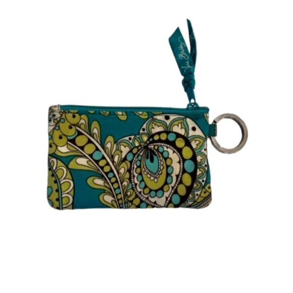 Vera Bradley Zip ID Card Holder Teal‎ Lime Green Peacock Paisley Quilted BOHO - Picture 2 of 4